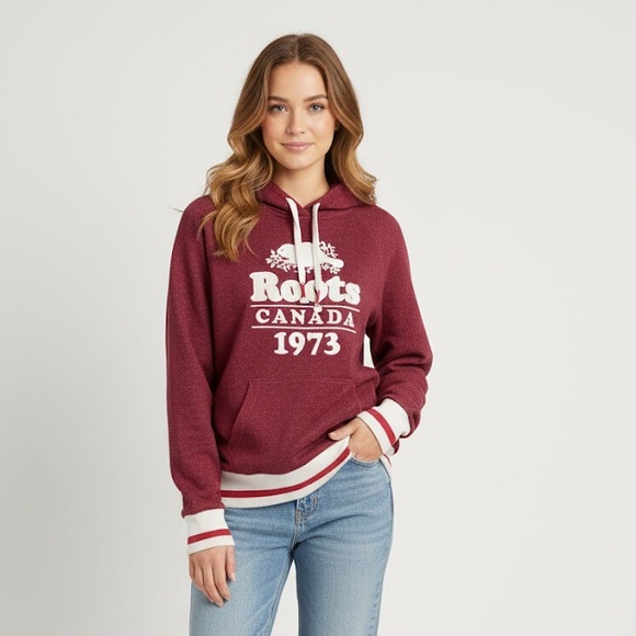 Roots Tops - Roots Cabin Collection Original Pullover Hoodie XS Maroon Canadian Cozy Fall